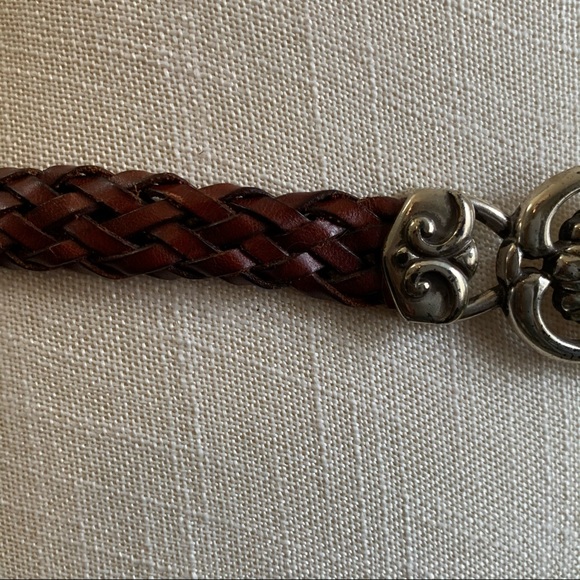 BRAIDED Brown Leather and Silver Chain Belt - Picture 3 of 10